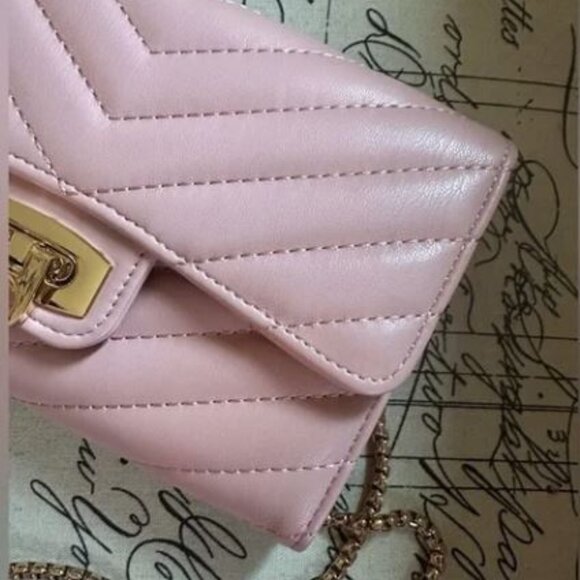 Womens Envelope Crossbody Clutch handbag with chain Pink Quilted - Picture 3 of 12